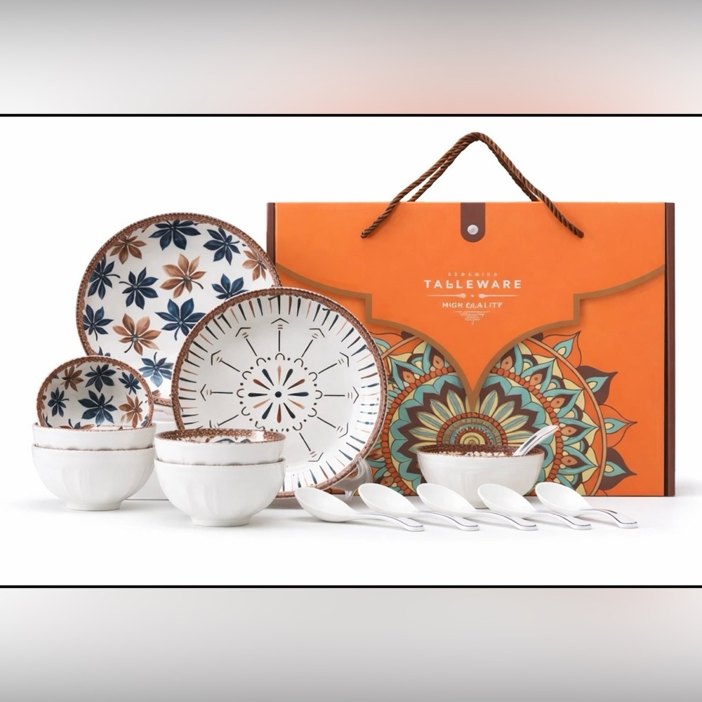 Maison Viore Paris Golden Fall Six Bowls With Six Spoons And Two Plates 14-pcs
